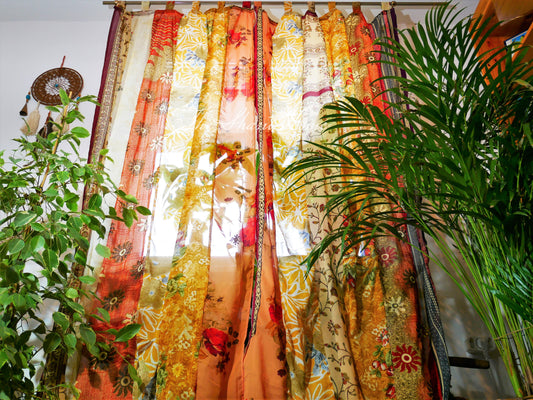 Boho curtains Indian saree curtain | handmade patchwork curtains for bohemian window decor