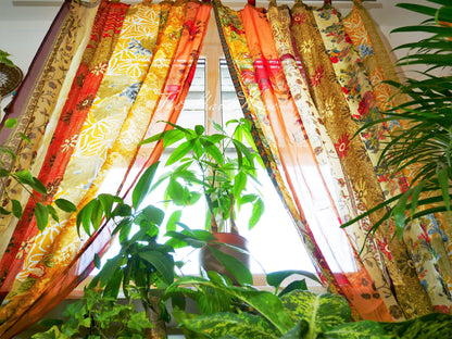 Boho curtains Indian saree curtain | handmade patchwork curtains for bohemian window decor