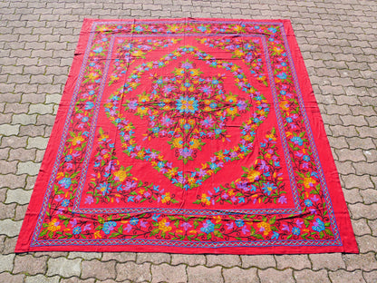 Boho-Bettwäsche "Shanti Garden" Luxus-Bettdecke - handbestickte Queen-Tagesdecke - schwarze Baumwolle, Blumenstickerei - böhmischer Überwurf