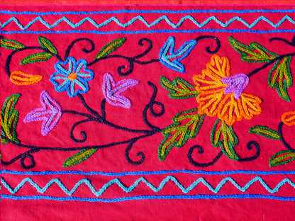 Boho bedding "Shanti Garden" luxury bed cover - hand embroidered queen bedspread - red cotton, floral embroidery -  bohemian throw