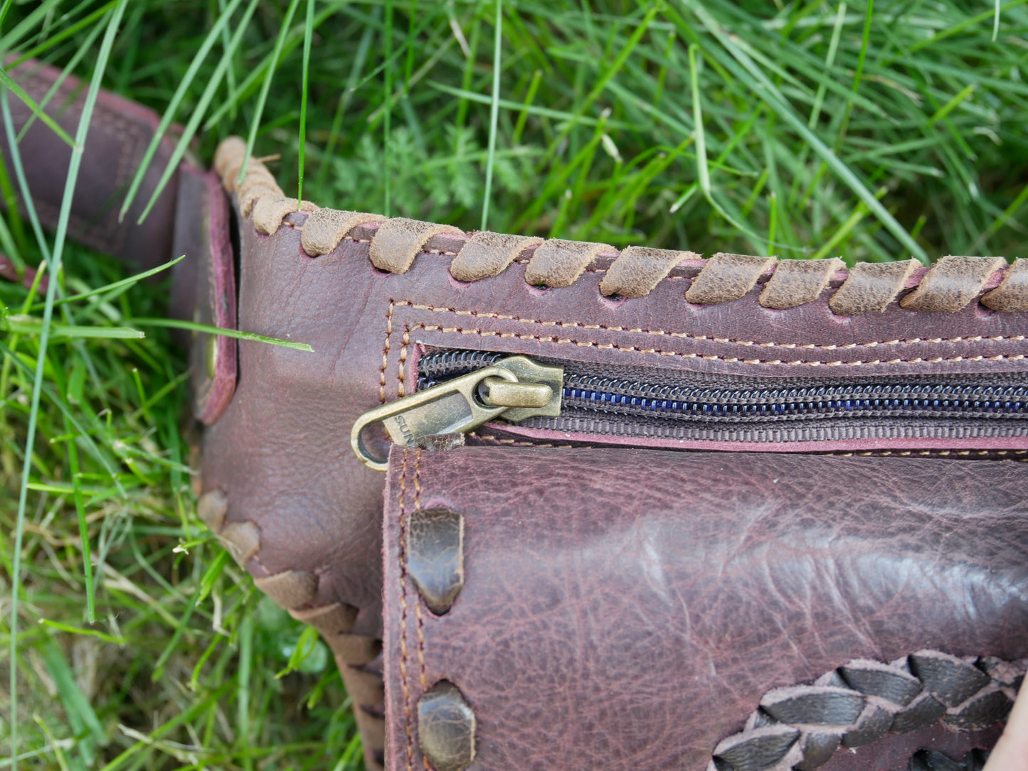 Leather belt bag - waist bag with Labradorite stone perfect for your next festival