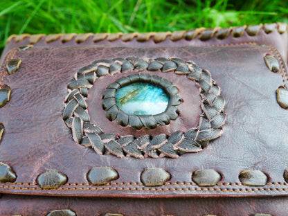 Leather belt bag - waist bag with Labradorite stone perfect for your next festival