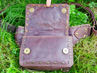 Leather belt bag - waist bag with Labradorite stone perfect for your next festival