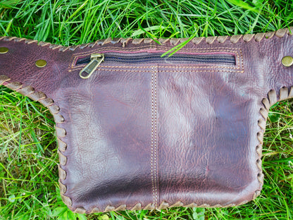 Leather belt bag - waist bag with Labradorite stone perfect for your next festival