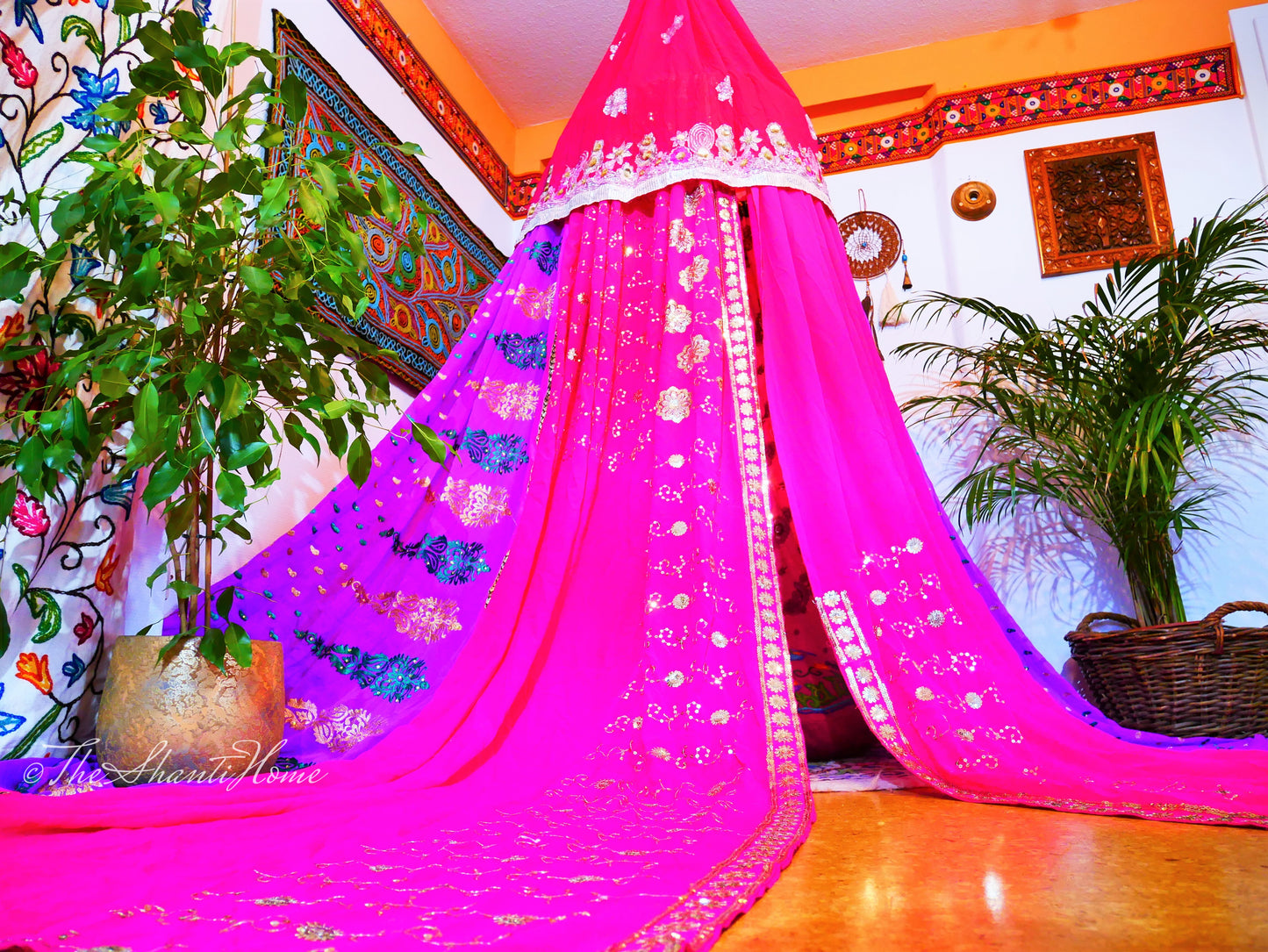 Boho canopy - Saree tent - bed canopy  | bohemian wedding backdrop - Hippie decor - floor seating area | meditation room - Shanti baldachin