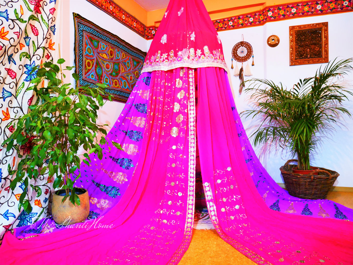 Boho canopy - Saree tent - bed canopy  | bohemian wedding backdrop - Hippie decor - floor seating area | meditation room - Shanti baldachin