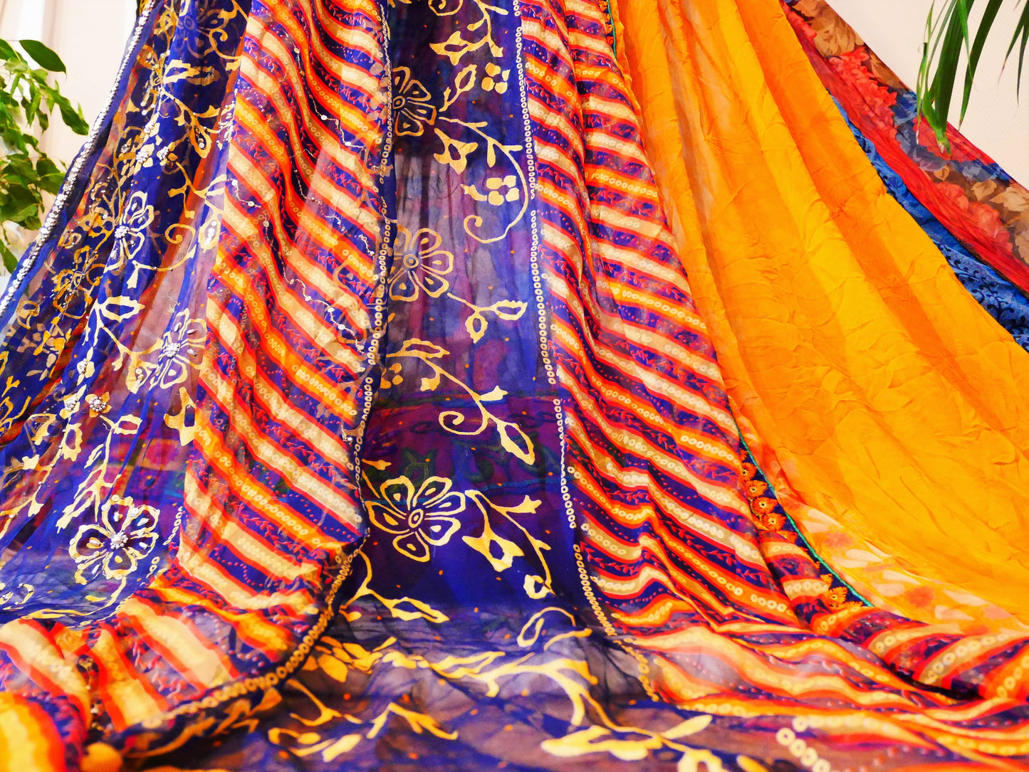 Boho canopy - Saree tent - bed canopy | bohemian wedding backdrop | Indian Hippie decor - floor seating area