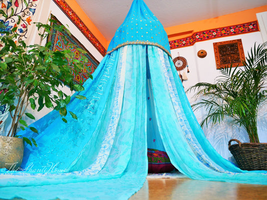 Saree canopy - indoor tent - bed canopy | bohemian wedding backdrop | Indian Hippie decor - floor seating area | meditation room - glamping