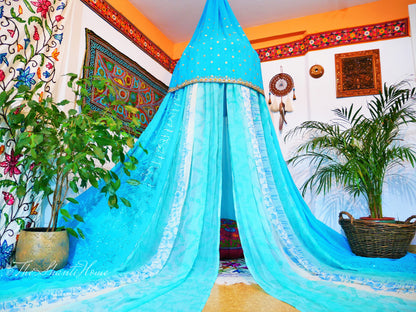 Saree canopy - indoor tent - bed canopy | bohemian wedding backdrop | Indian Hippie decor - floor seating area | meditation room - glamping