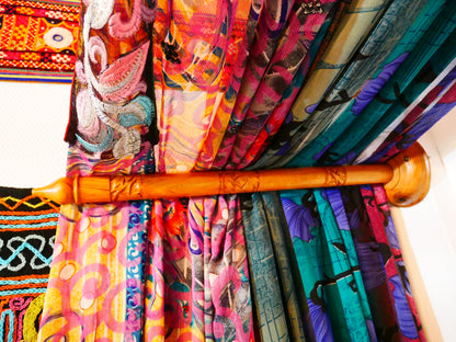 Saree Bed canopy - with handcrafted walnut wood rods and vintage Indian sarees