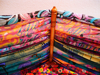 Saree Bed canopy - with handcrafted walnut wood rods and vintage Indian sarees