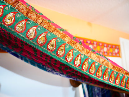 Boho bed canopy - custom made saree canopy frame with handcrafted walnut wood rods | bed curtains - meditation space