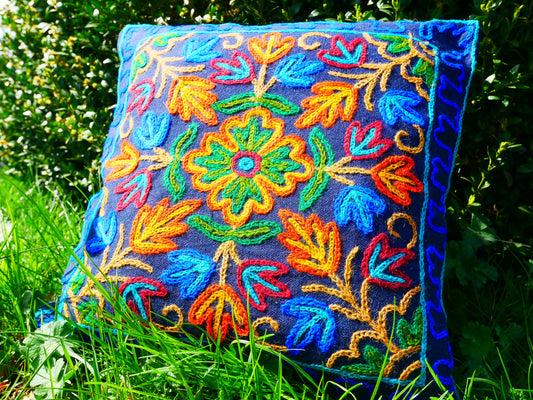 Colorful Kashmiri Crewel Pillow Covers: Handcrafted by Artisans  16x16 inches