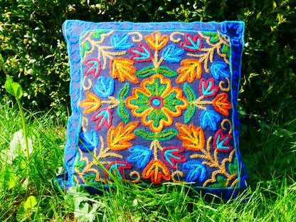 Colorful Kashmiri Crewel Pillow Covers: Handcrafted by Artisans | Set of 2 - 16x16 inches