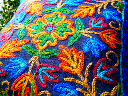 Colorful Kashmiri Crewel Pillow Covers: Handcrafted by Artisans | Set of 2 - 16x16 inches