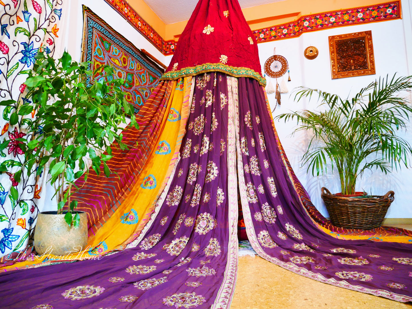 Saree tent - Indian canopy - boho bed canopy  | bohemian wedding backdrop - Hippie decor - floor seating area | meditation room - Shanti baldachin