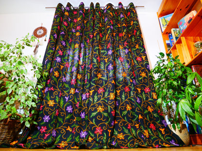 Amazing Embroidery curtain panel - Hand embroidered Flower curtain - Kashmiri cotton and wool bedroom curtain- Boho Blackout curtain