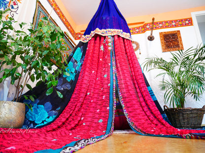 Boho canopy - Saree tent - bed canopy  | bohemian wedding backdrop - Hippie decor - floor seating area | meditation room - Shanti baldachin