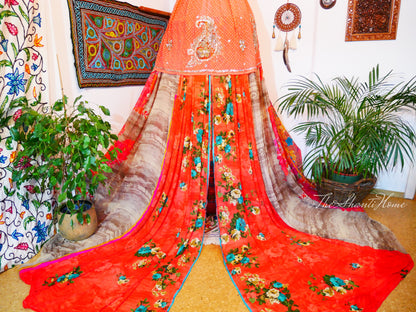 Saree canopy - indoor tent - bed canopy | bohemian wedding backdrop | Indian Hippie decor - floor seating area | meditation room - glamping