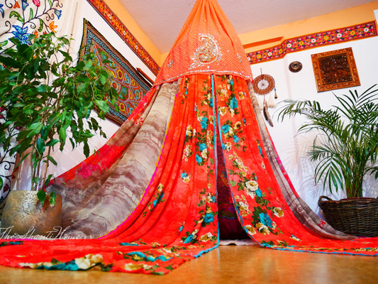 Saree canopy - indoor tent - bed canopy | bohemian wedding backdrop | Indian Hippie decor - floor seating area | meditation room - glamping