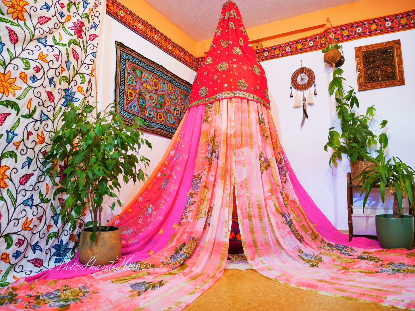 Saree canopy - indoor tent - bed canopy | bohemian wedding backdrop | Indian Hippie decor - floor seating area | meditation room - glamping