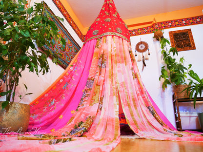 Saree canopy - indoor tent - bed canopy | bohemian wedding backdrop | Indian Hippie decor - floor seating area | meditation room - glamping