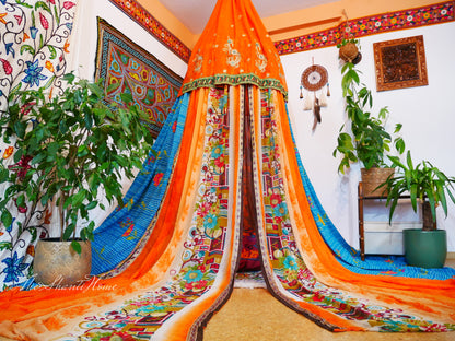 Saree tent - princess canopy - boho bed canopy  | bohemian wedding backdrop - Hippie decor - floor seating area | meditation room - Shanti baldachin