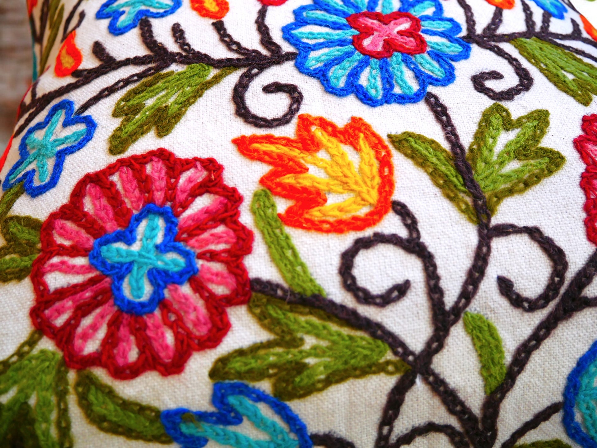 Colorful Kashmiri Crewel Pillow Covers: Handcrafted by Artisans  16x16 inches - The Shanti Home