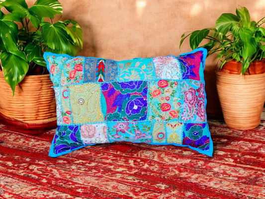 Colorful throw pillow - Indian patchwork cushion cover hippie chic | colorful, decorative pillow case for bohemian decor | patchwork pillow hippie cushion COVER - The Shanti Home