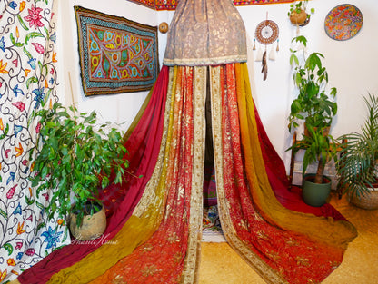 Boho canopy handmade Saree tent - bed canopy | bohemian wedding backdrop | Indian Hippie decor - floor seating area - The Shanti Home