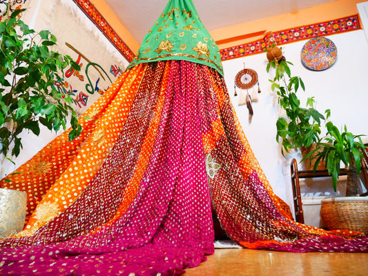 Wedding Saree canopy - Boho Hanging Tent- bed canopy  | bohemian wedding backdrop - Hippie decor - floor seating area | meditation room - Shanti baldachin - The Shanti Home