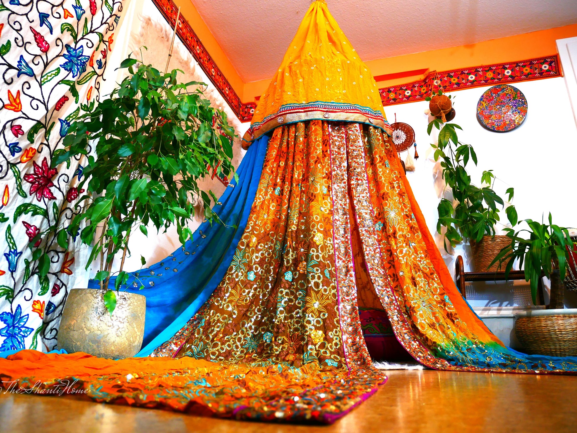 Boho canopy - Wedding Saree tent - bed canopy  | hippie decor - Shanti baldachin - The Shanti Home