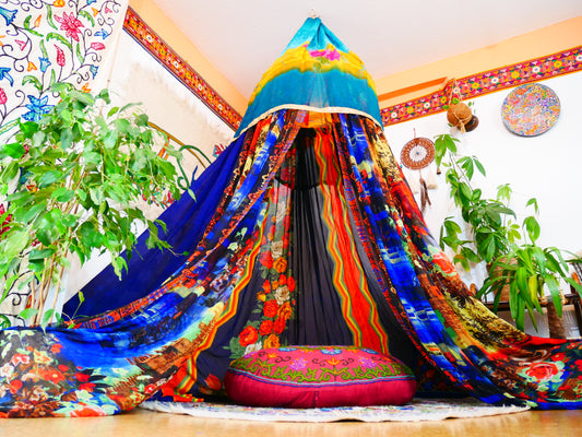 Boho canopy - Saree tent - bed canopy  | hippie decor - Shanti baldachin for Meditation Spaces or Reading nooks - The Shanti Home