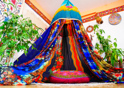 Boho canopy - Saree tent - bed canopy  | hippie decor - Shanti baldachin for Meditation Spaces or Reading nooks - The Shanti Home