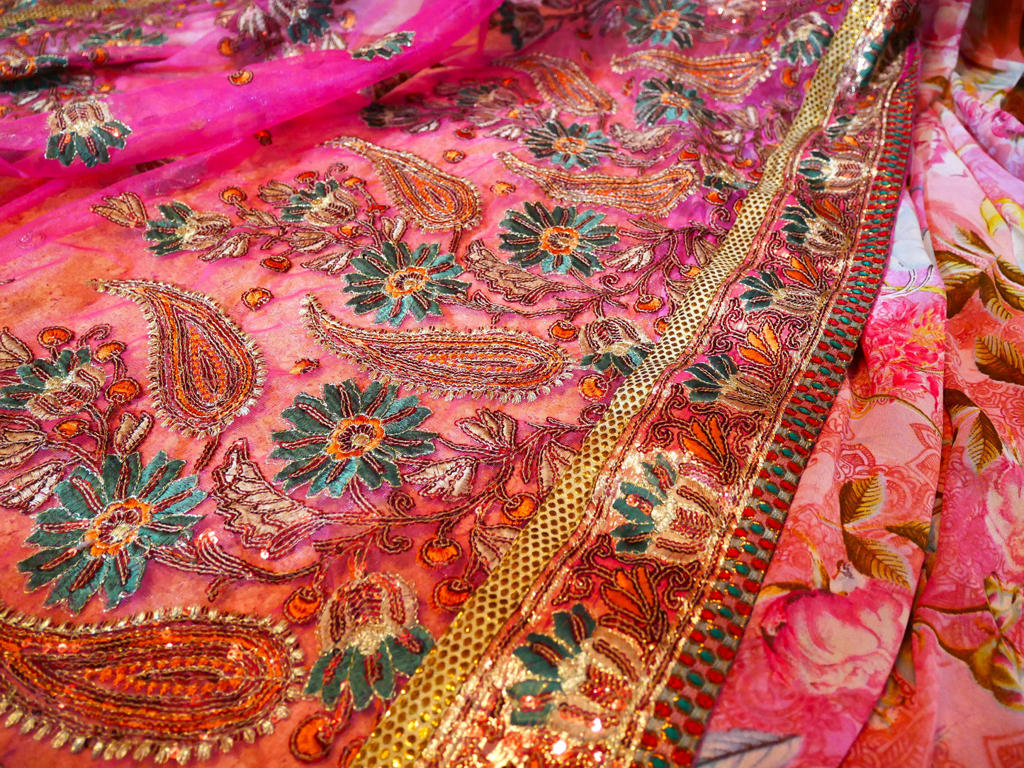 Saree Bed canopy - with handcrafted walnut wood rods and vintage Indian sarees