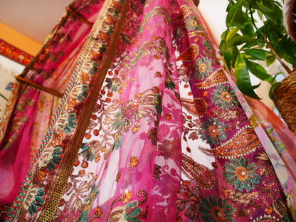 Saree Bed canopy - with handcrafted walnut wood rods and vintage Indian sarees