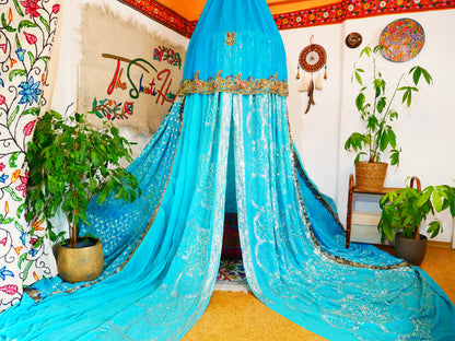 Boho canopy - Saree tent - bed canopy  | hippie decor - Shanti baldachin for Meditation Spaces or Reading nooks