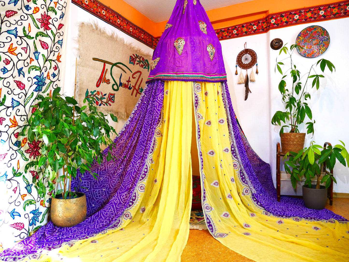 Saree canopy - Play tent - bed canopy | bohemian wedding backdrop | Indian Hippie decor - floor seating area | meditation room - glamping