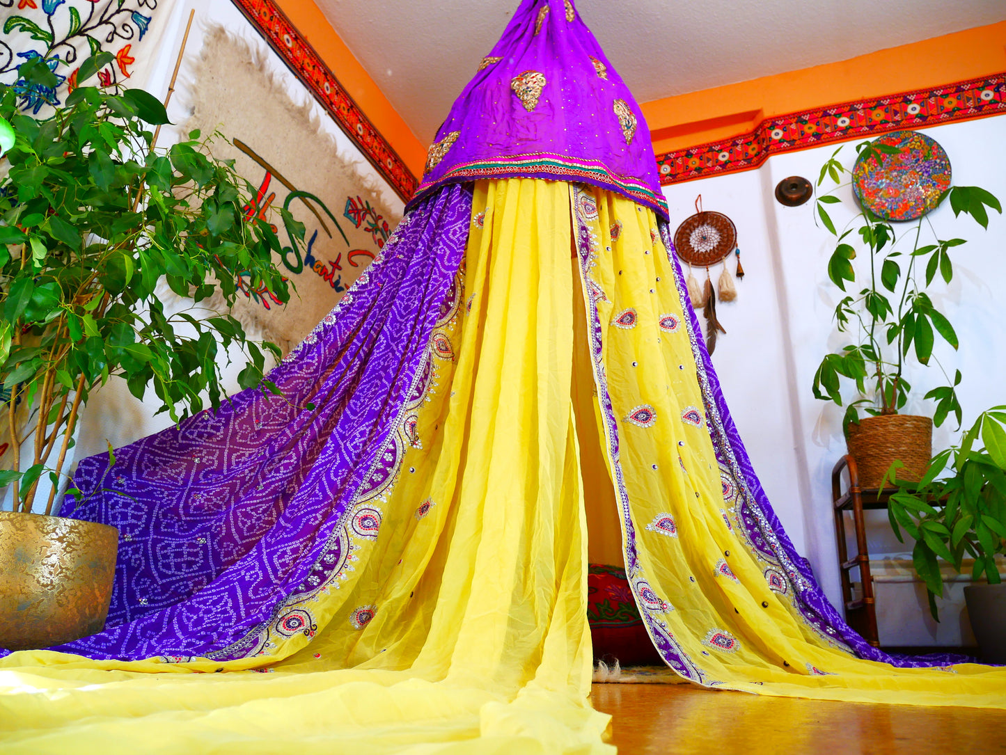 Saree canopy - Play tent - bed canopy | bohemian wedding backdrop | Indian Hippie decor - floor seating area | meditation room - glamping