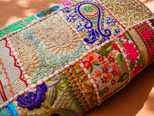 Boho Kissenbezug Indisches Wurfkissen | bunter, dekorativer Kissenbezug für böhmische Einrichtung | Patchwork-Kissen Hippie-Kissen ABDECKUNG