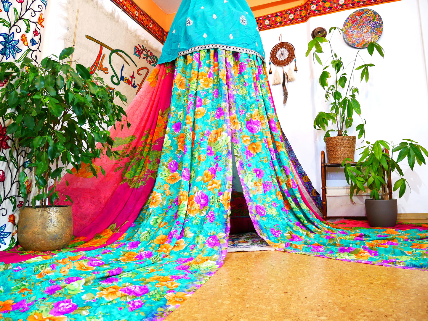 Saree canopy - indoor tent - bed canopy | bohemian wedding backdrop | Indian Hippie decor - floor seating area | meditation room - glamping