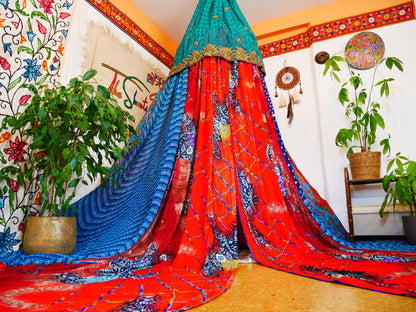 Saree canopy - indoor tent - bed canopy | bohemian wedding backdrop | Indian Hippie decor - floor seating area | meditation room - glamping