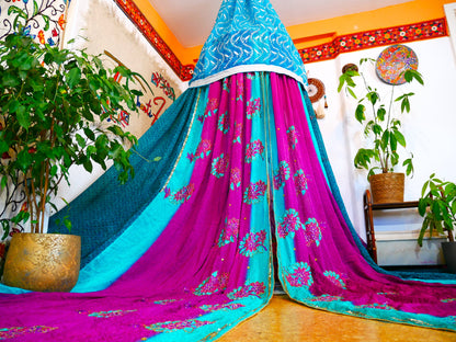 Saree tent - princess canopy - boho bed canopy  | bohemian wedding backdrop - Hippie decor - floor seating area | meditation room - Shanti baldachin