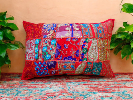 Colorful throw pillow - Indian patchwork cushion cover hippie chic | colorful, decorative pillow case for bohemian decor | patchwork pillow hippie cushion COVER