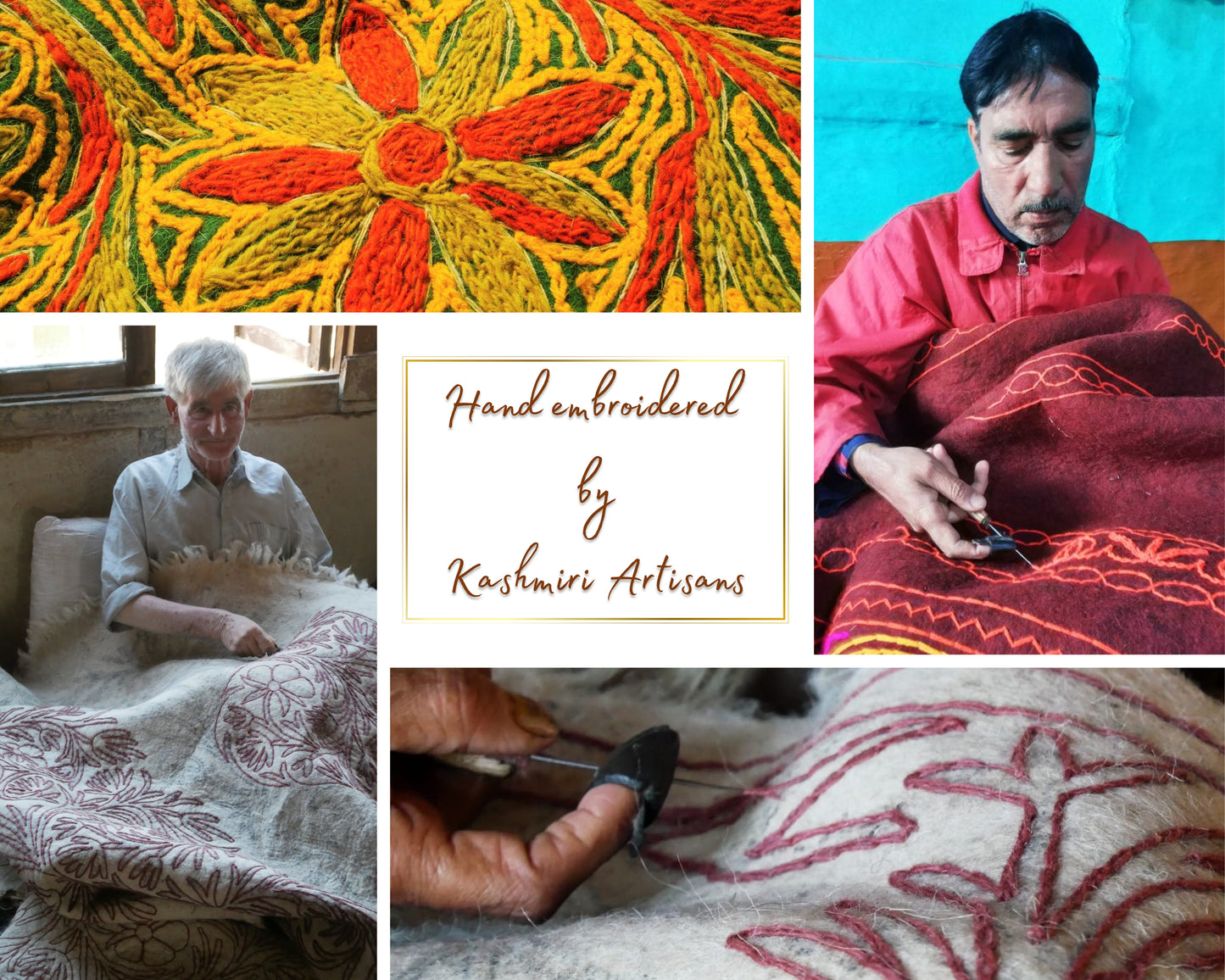 Runder Teppich - Mandala-Teppich | Kashmiri "Namda" Wollteppich aus Filz, handbestickter Teppich mit farbenfrohen Boho-Akzenten