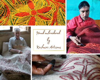 Large wool rug - Mandala rug 9x6' | boho area rug - traditional Namda from Kashmir | felted wool rug handmade embroidery