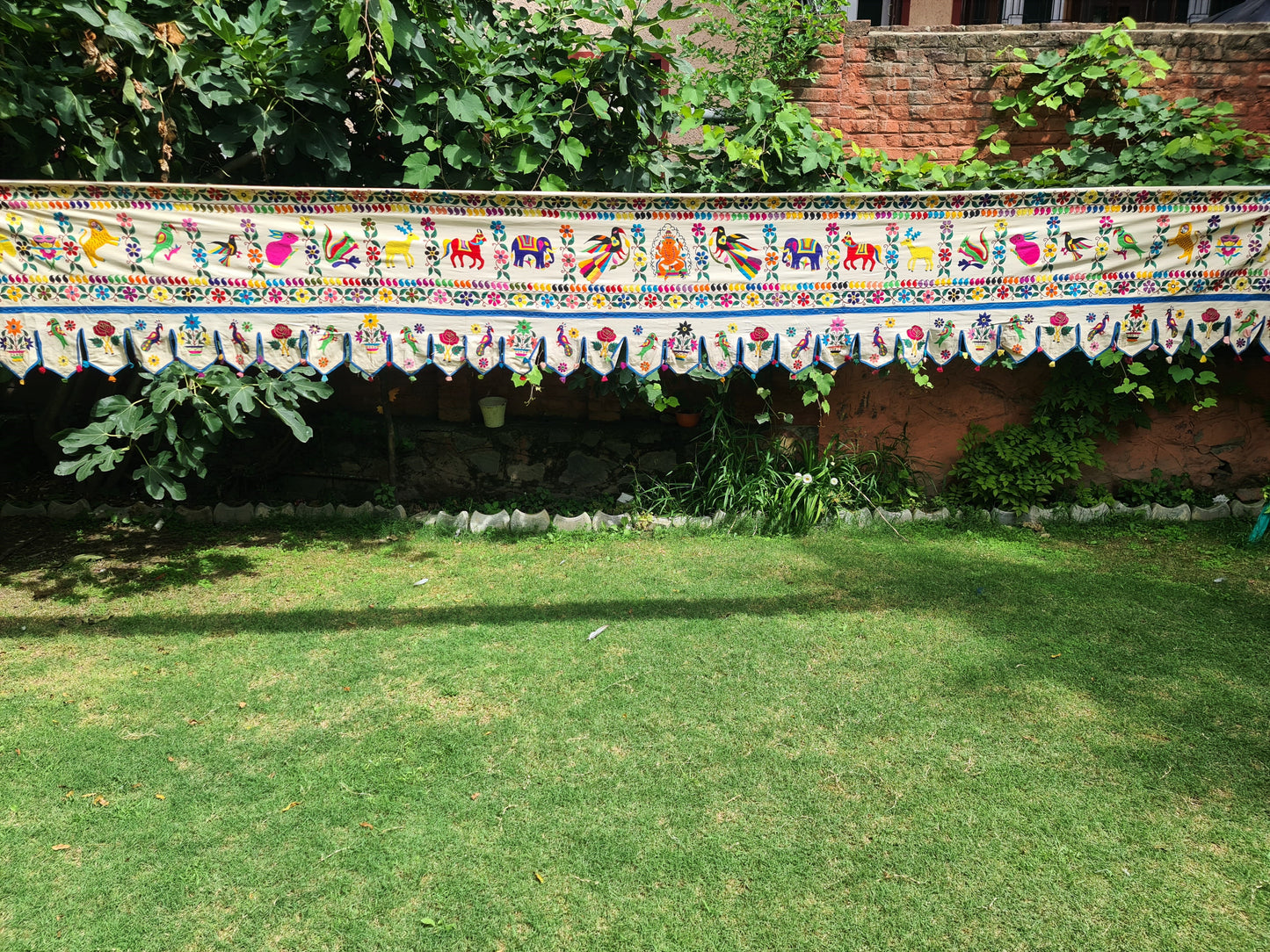 Indian Toran - 16ft long embroidered valance | boho wedding decor - window topper | authentic tribal entrance decor | wide festival curtain