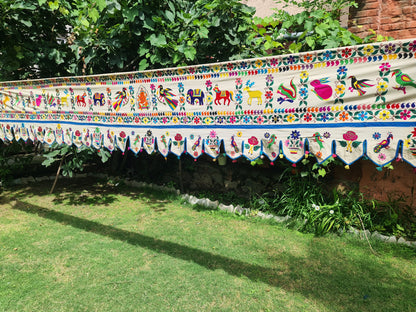 Indian Toran - 16ft long embroidered valance | boho wedding decor - window topper | authentic tribal entrance decor | wide festival curtain