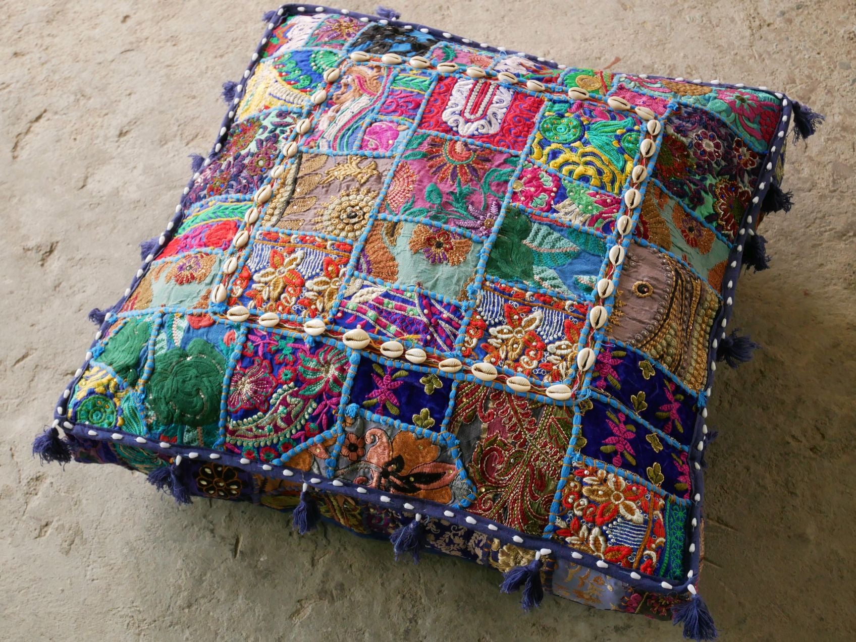 Large floor pillow bohemian patchwork floor cushion cover Indian med The Shanti Home