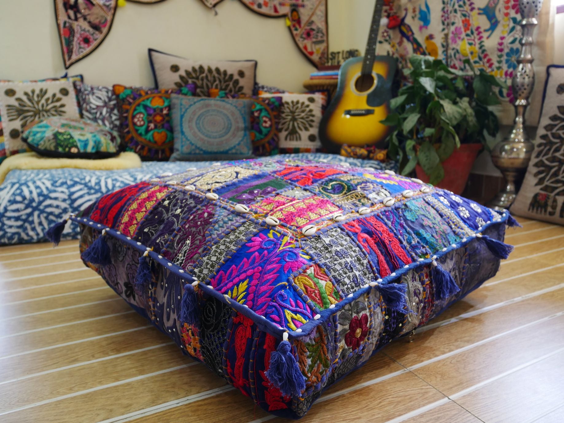 Patchwork shop floor cushion